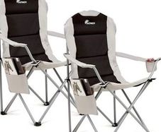 FREE SHIPPING 2 Padded Camping Chairs - Set of 2 Deluxe Folding Chairs with Cup Holder and Side Pockets, Holds up to 120kg - Lightweight 3.3kg per Chair