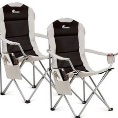 FREE SHIPPING 2 Padded Camping Chairs - Set of 2 Deluxe Folding Chairs with Cup Holder and Side Pockets, Holds up to 120kg - Lightweight 3.3kg per Chair