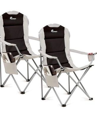 FREE SHIPPING 2 Padded Camping Chairs - Set of 2 Deluxe Folding Chairs with Cup Holder and Side Pockets, Holds up to 120kg - Lightweight 3.3kg per Chair