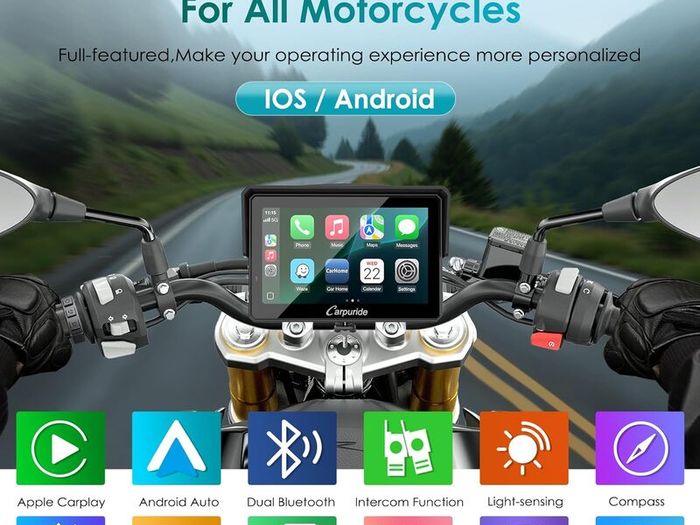 2025 Carpuride W502B PRO Motorcycle GPS Wireless Carplay/Android Auto, 5" Waterproof Motorbike Touch Screen