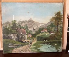 Vintage French Oil Painting On Canvas, Original Mid Century Impressionist European Landscape, Signed Ballet No 15 Paysage,