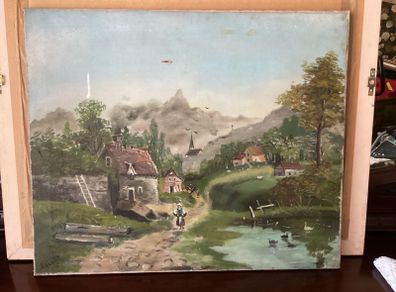 Vintage French Oil Painting On Canvas, Original Mid Century Impressionist European Landscape, Signed Ballet No 15 Paysage,