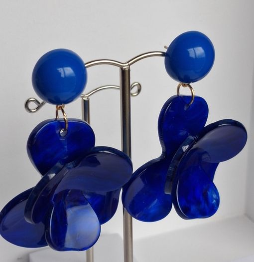 Cobalt Blue Lucite 3D Floral Earrings