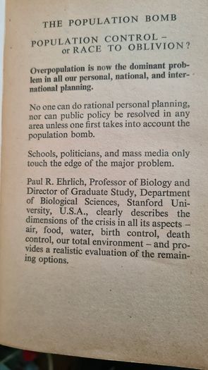 The Population Bomb. By Dr Paul R. Ehrlich 1971