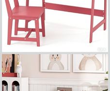New, never used, unassembled children's study desk and chair set, still in the box.