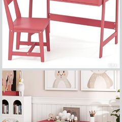 New, never used, unassembled children's study desk and chair set, still in the box.