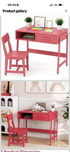 New, never used, unassembled children's study desk and chair set, still in the box.