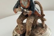 Large Vintage Italian Capodimonte Style Figurine. Hand Finished. Seated Gentleman with Pipe.  31cm . Made in Italy