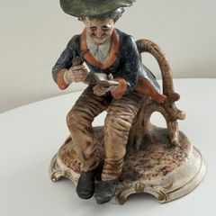 Large Vintage Italian Capodimonte Style Figurine. Hand Finished. Seated Gentleman with Pipe.  31cm . Made in Italy