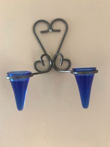 Candle holder wall-mount - blue glass.
