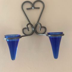 Candle holder wall-mount - blue glass.