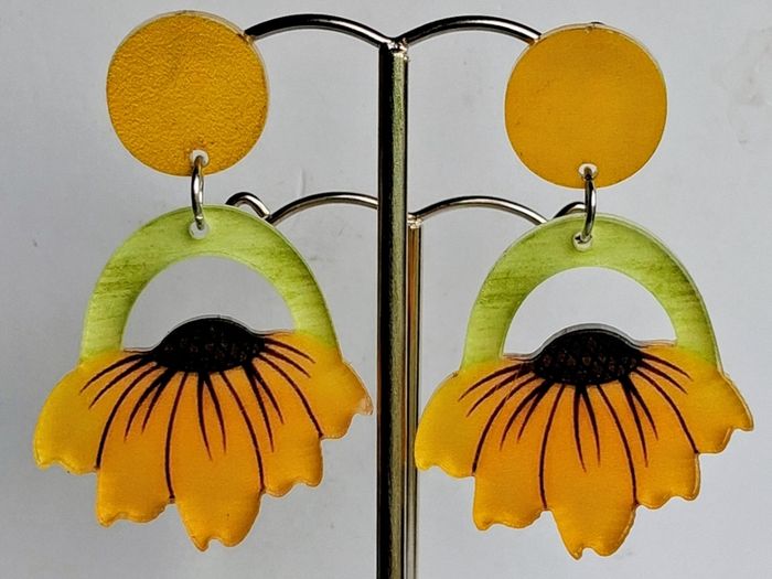 Open Arch Upside Down Yellow Sunflower Drop Earrings