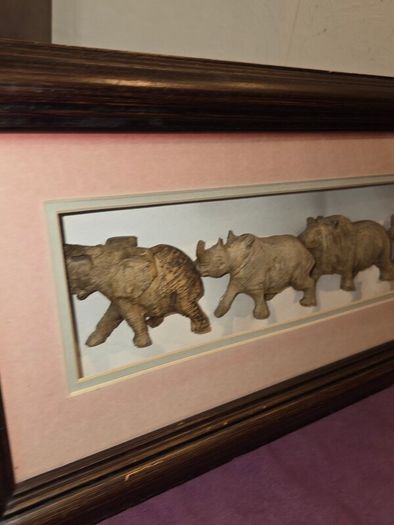Chichewa Tribe Carved Wooden African Big 5 Animals Shadow Box