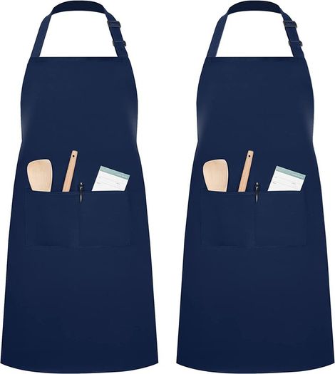 Pack Unisex Adjustable Bib Apron with 2 Pockets Cooking Kitchen Chef Women Men Aprons for Home Kitchen, Restaurant, Coffee house (Blue, Polyester)