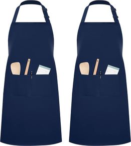 Pack Unisex Adjustable Bib Apron with 2 Pockets Cooking Kitchen Chef Women Men Aprons for Home Kitchen, Restaurant, Coffee house (Blue, Polyester)