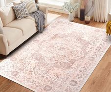 160 x 230 cm, Washable Rug Bedroom, Boho Short Pile Dining Room, Oriental Rugs, Soft Non-Slip Rugs for Kitchen, Children's Room, Pink