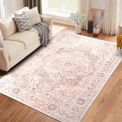 160 x 230 cm, Washable Rug Bedroom, Boho Short Pile Dining Room, Oriental Rugs, Soft Non-Slip Rugs for Kitchen, Children's Room, Pink