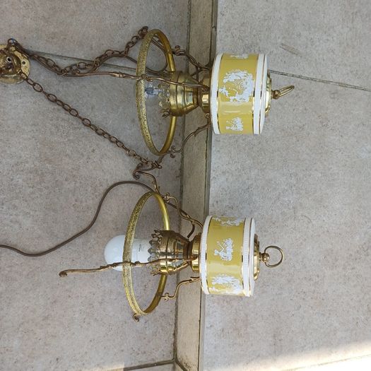 Heavy brass chandelier and garden lantern antique style