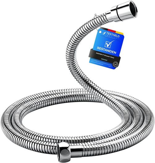 Shower Hose 1.7m, Ibergrif Stainless Steel Shower Pipe Anti Twist, Anti-Kink, Leakproof Universal Standard Fit G1/2 Replacement Hose with Brass Connectors and Washers, Chrome -Silver