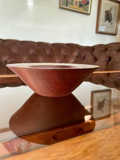 Hand Lathed Signed Coloured Edge Bowl Solid Mahogany