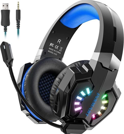 INSMART PS5 PS4 Headset, PC Gaming Headset Over-Ear Gaming Headphones with Mic RGB Light Noise Cancelling & Volume Control for Laptop Mac New Xbox One PS4 PS5 (FREE SHIPPING)