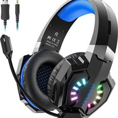 INSMART PS5 PS4 Headset, PC Gaming Headset Over-Ear Gaming Headphones with Mic RGB Light Noise Cancelling & Volume Control for Laptop Mac New Xbox One PS4 PS5 (FREE SHIPPING)