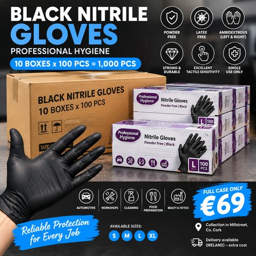 Black Nitrile Gloves 1000pcs Case 10x100 Professional Hygiene