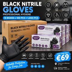 Black Nitrile Gloves 1000pcs Case 10x100 Professional Hygiene