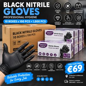 Black Nitrile Gloves 1000pcs Case 10x100 Professional Hygiene