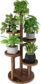 5 Tier Tall Plant Stand Indoor, Corner Wood Plant Shelf for Multiple Plants, Tiered Round Flower Stand for Patio Garden Balcony Living Room Bedroom
