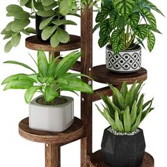 5 Tier Tall Plant Stand Indoor, Corner Wood Plant Shelf for Multiple Plants, Tiered Round Flower Stand for Patio Garden Balcony Living Room Bedroom