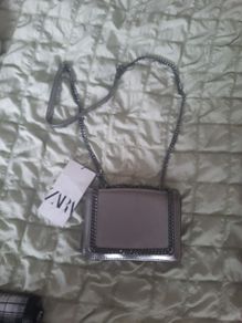 zara small silver handbag