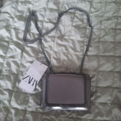 zara small silver handbag