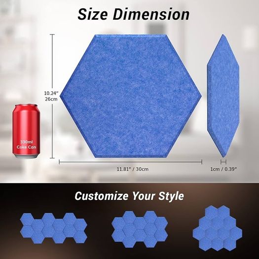 NEW SALE | 12 Pack Hexagon Acoustic Panels Self-adhesive, 30x26x0,9cm High Density Sound Proof Panels