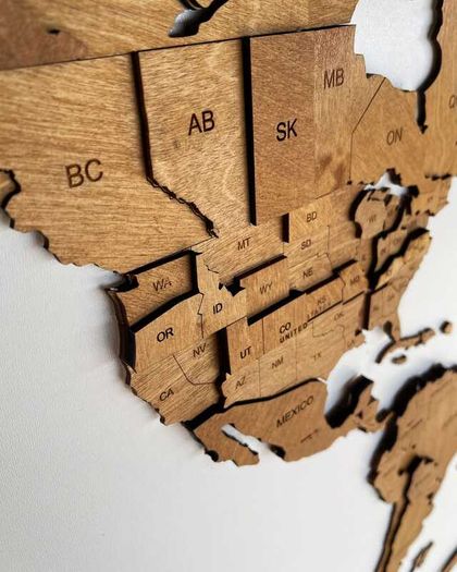 3D Classic Wooden World Map with Country Borders Country Names Capital Names US and Canada Borders and Names 3D Map Effect