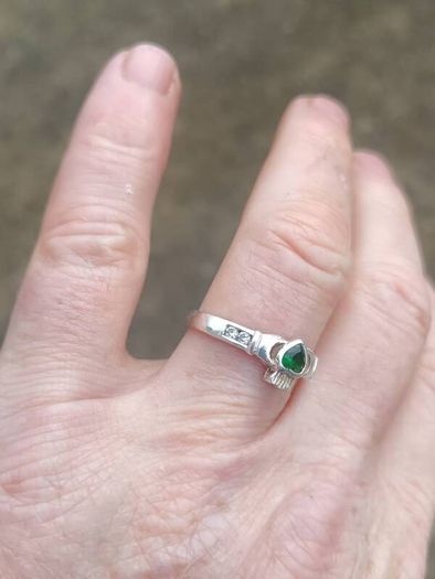 Emerald and CZ Sterling Silver Claddagh Ring
