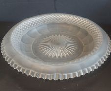 Beautiful Vintage Pressed Glass Cake Stand or Fruit Bowl in Frosted Un-Coloured Glass