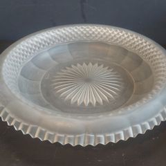Beautiful Vintage Pressed Glass Cake Stand or Fruit Bowl in Frosted Un-Coloured Glass