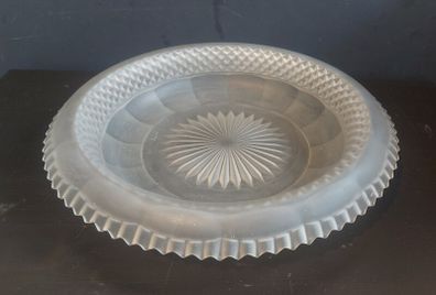 Beautiful Vintage Pressed Glass Cake Stand or Fruit Bowl in Frosted Un-Coloured Glass