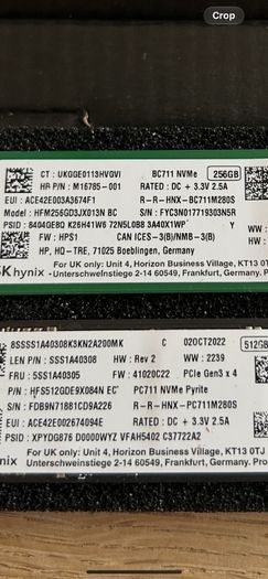 2x M.2 2280 NVMe solid state drives 512GB & 256GB
