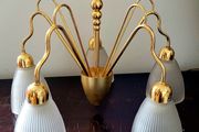 Vintage 60s style brass &amp; glass 5 arm light fitting