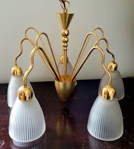 Vintage 60s style brass & glass 5 arm light fitting