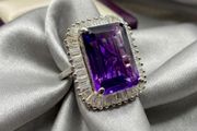 Amethyst Moissanite Halo Ring