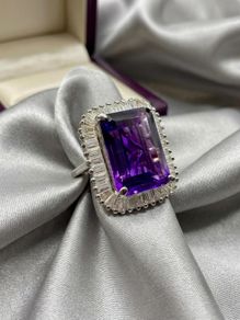 Amethyst Moissanite Halo Ring