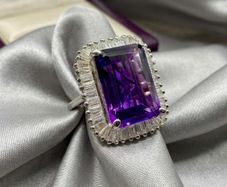 Amethyst Moissanite Halo Ring