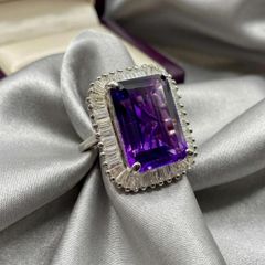 Amethyst Moissanite Halo Ring