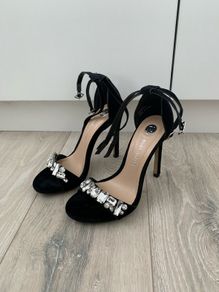 River Island Black Suede Crystal Heels