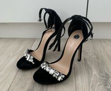 River Island Black Suede Crystal Heels