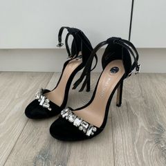 River Island Black Suede Crystal Heels