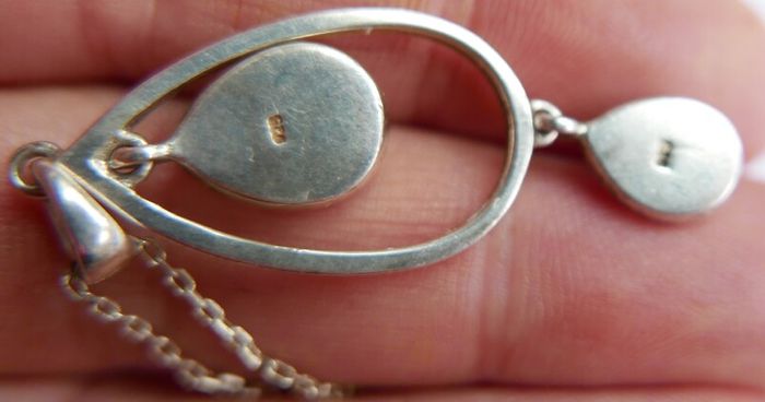 Vintage Sterling Silver 925 "Teardrop " Pendant and Necklace length 21" - 6,58g